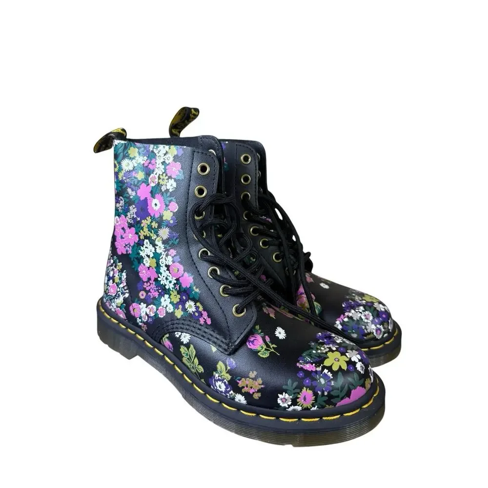 Dr. Martens 1460 Pascal Vintage Floral Leather Combat Boots Black US 7
